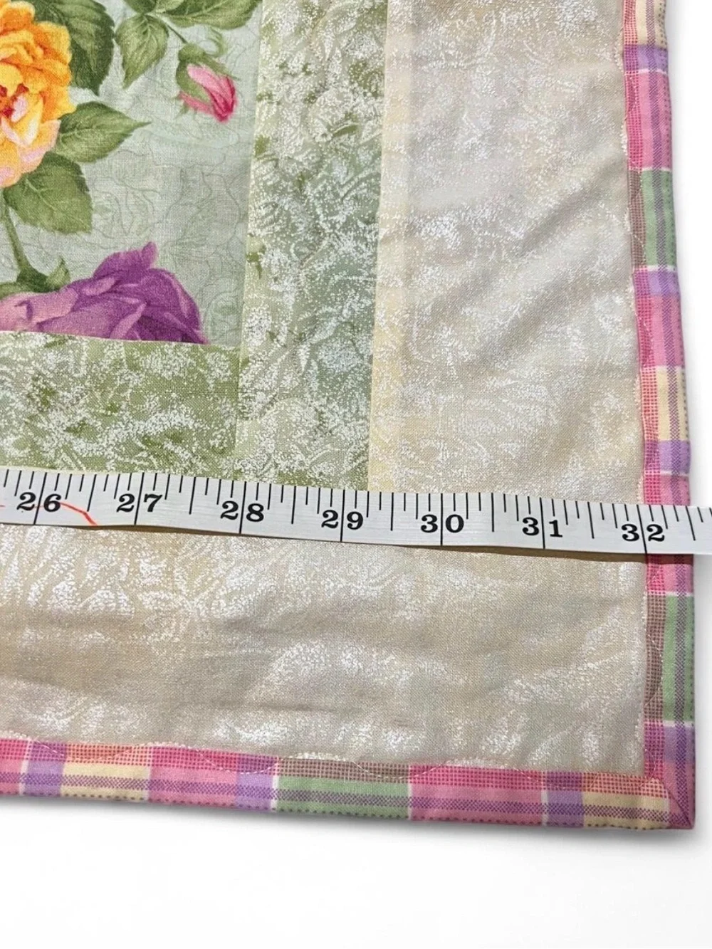Floral Rose Patchwork Quilt - Pink & Green